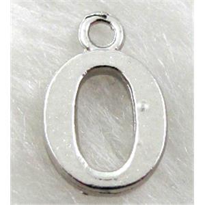 Alphabet pendants, O-letter, alloy, platimun plated, approx 9x13mm, nickel free [FDLTMH152]