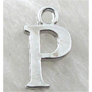 Alphabet pendants, P-letter, alloy, platimun plated, approx 9x13mm, nickel free [FDLTMH153]