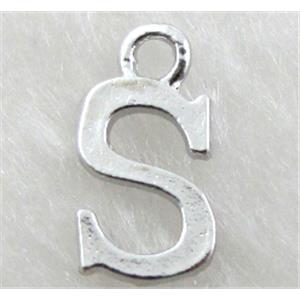 Alphabet pendants, S-letter, alloy, platimun plated, approx 9x13mm, nickel free [FDLTMH156]