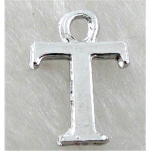 Alphabet pendants, T-letter, alloy, platimun plated, approx 9x13mm, nickel free [FDLTMH157]