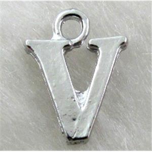 Alphabet pendants, V-letter, alloy, platimun plated, approx 9x13mm, nickel free [FDLTMH159]