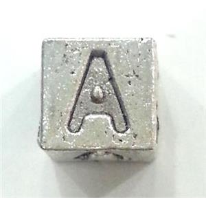alphabet beads, alloy, antique silver, approx 7x7x7mm, 3mm hole, letter O [FDLTMH164-O]