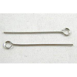 Platinum Plated Copper Eye Pins , Nickel Free, 30mm length, approx 3500 pcs [FDNF06PP-30MM]