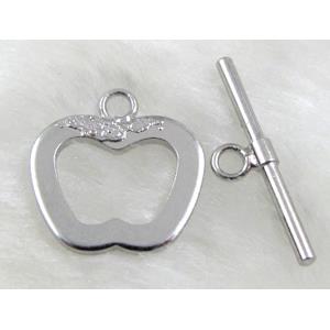 Platinum Plated Copper Jewelry Toggle Clasp, Lead Free, Nickel Free, 17mm dia, stick:22mm length [FDNF13PP]