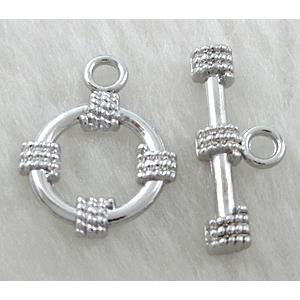 Toggle Clasp, alloy, platinum plated, Lead Free, Nickel Free, 15mm dia, stick:21mm length, Alloy [FDNF16PP]