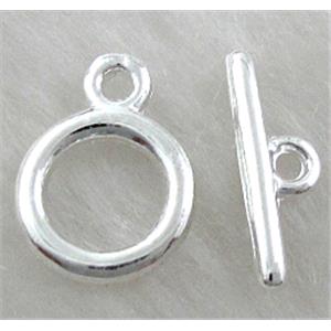 Toggle Clasp, alloy, silver plated, Lead Free, Nickel Free, 11.8mm dia, stick:16.5mm length, Alloy [FDNF16SP]