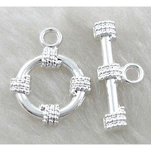 Toggle Clasp, alloy, silver plated, Lead Free, Nickel Free, 15mm dia, stick:21mm length, Alloy [FDNF17SP]