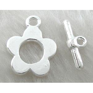 Toggle Clasp, alloy, silver plated, Lead Free, Nickel Free, 15mm dia, stick: 17mm length, Alloy [FDNF18SP]