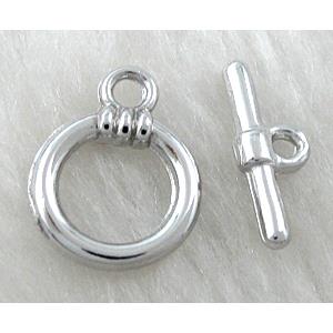 Toggle Clasp, alloy, platinum plated, Lead Free, Nickel Free, 13mm dia, stick: 17mm length, Alloy [FDNF19PP]