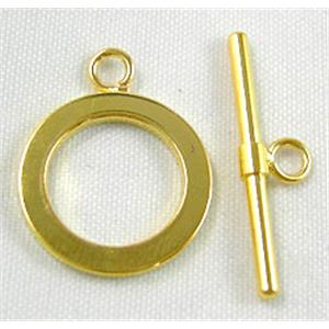 Copper Toggle Clasp Nickel Free, gold plated Jewelry Findings, 16mm dia, stick:23mm length [FDNFGP01]