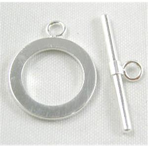 Silver Plated Copper Toggle Clasp Lead and Nickel Free, Jewelry Findings, 16mm dia, stick: 23mm length [FDNFSP02]