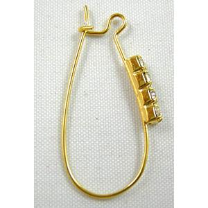 Golden Copper leaveback earring with Rhinestone, Nickel Free, 14x33mm [FDNN018GP]