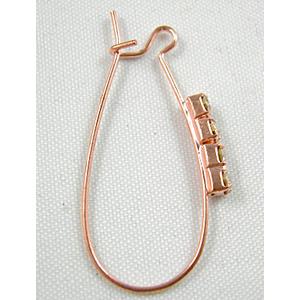 rose gold Copper leaveback earring with Rhinestone, Nickel Free, 14x33mm [FDNN019RP]