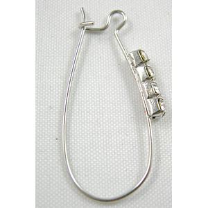 silver Copper hoop earring with Rhinestone, Nickel Free, 14x33mm [FDNN030SP]
