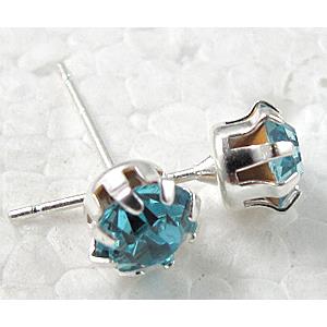 Silver Plated Copper Earring Pin, Rhinestone, Nickel Free, 6mm dia, 16.5mm length [FDNN039C01]