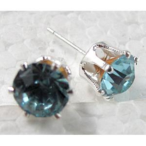 Silver Plated Copper Earring Pin, Rhinestone, Nickel Free, 8mm dia, 18mm length [FDNN040C03-8MM]