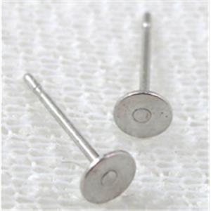 Platinum Plated Copper Flat Pad Posts Earring, Nickel Free, 5mm dia, 12mm length [FDNN041PP-5MM]