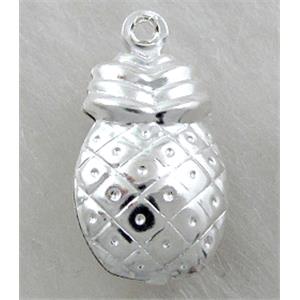 pineapple pendants, copper, Silver plated, 10x18mm [FDOT04SP]