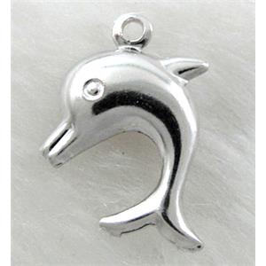dolphin pendants, copper, platinum plated, 15x19mm [FDOT07PP]