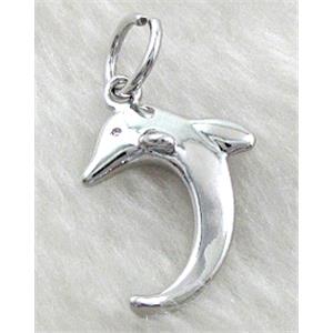 dolphin, copper pendants, platinum plated, 17x25mm [FDOT10PP]