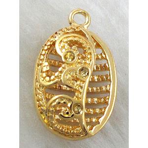 copper pendants, oval, hollow, Golden plated, 15x25mm [FDOT11GP]