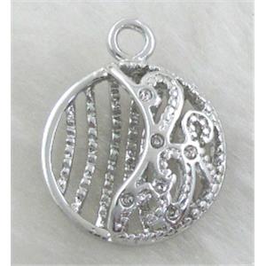 copper pendants, flat-round, hollow, platinum plated, 18mm dia [FDOT12PP]