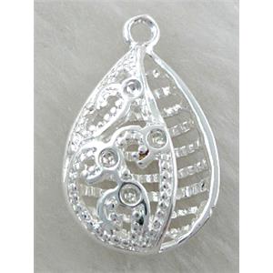 copper pendants, teardrop, hollow, Silver plated, 16x26mm [FDOT13SP]