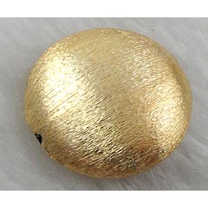 copper brushed beads, coin, gold plated, approx 18mm dia, 8.5mm thin [FDOT14GP-18MM]