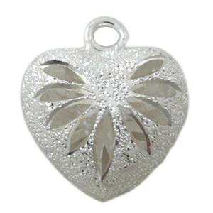 copper heart pendant, carved, hollow, Silver plated, 25mm wide [FDOT20SP]