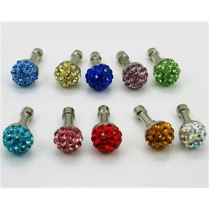 Earphone Jack Dust Cap Plug with Rhinestone, mixed, 8mm [FDPA16]
