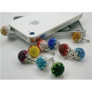 Earphone Jack Dust Cap Plug with Rhinestone, mixed, 10mm dia [FDPA20-10MM]