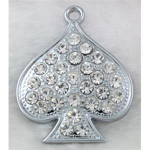 heart Pendants, rhinestone, alloy, platinum plated, 35x43mm [FDPDMM03]