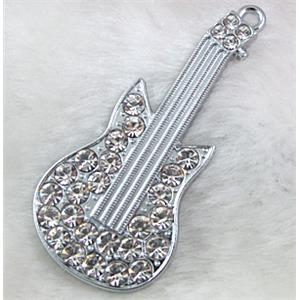 guita Pendants, rhinestone, alloy, platinum plated, 22x50mm [FDPDMM06]