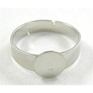 adjustable Ring with cabochon pad, copper, platinum plated, 18.5mm dia [FDR03NP]