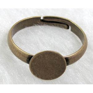 adjustable Ring with cabochon setting, copper, antique bronze, 18.5mm dia [FDR05BP]