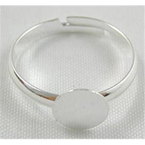 adjustable finger Ring with cabochon setting, copper, silver plated, 18.5mm dia [FDR05SP]