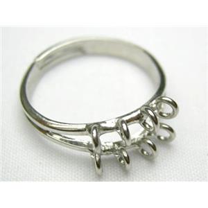 adjustable finger Ring Setting, copper, platinum plated, 8eyes, 17mm dia [FDR07PP]