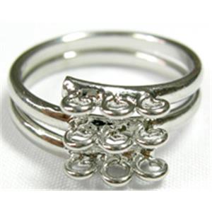 finger Ring Setting, copper, platinum plated, 9eyes, 19mm dia [FDR08PP]