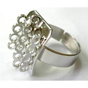 adjustable finger Ring Setting, copper, platinum plated, 14eyes, 19mm dia, 14eyes [FDR09PP]