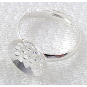 adjustable finger Ring Settings with sieve, copper, silver plated, 18mm dia, sieve:20mm [FDR16SP-20MM]