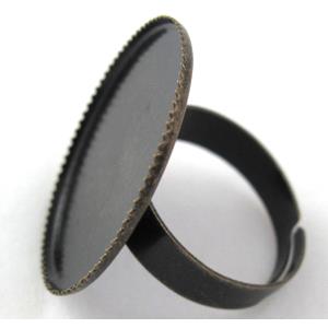 adjustable copper Ring with cabochon tray, antique bronze, 25mm dia, ring:18mm [FDR45BP]