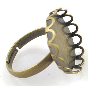 adjustable Ring with bezel tray, copper, antique bronze, nickel free, inside: 18mm dia, ring:18mm [FDR47BP]