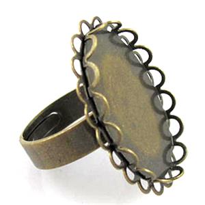 adjustable finger Ring with bezel tray, copper, antique bronze, nickel free, inside: 18x25mm, ring:18mm [FDR48BP]