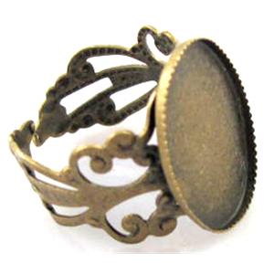 adjustable Ring with bezel tray, copper, antique bronze, nickel free, inside: 13x18mm, ring:18mm [FDR52BP]
