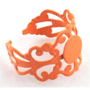 adjustable Ring with bezel tray, copper, enamel, nickel free, 18mm dia [FDR53]