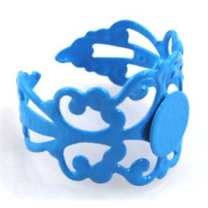 adjustable Ring with bezel tray, copper, enamel, nickel free, 18mm dia [FDR54]