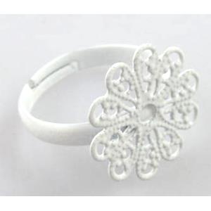 adjustable finger Ring, copper, enamel, nickel free, white, 17mm dia, ring: 18mm [FDR55]