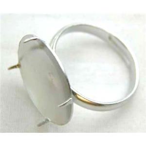 adjustable Ring with Gemstone Setting, copper, platinum plated, cup:16.8mm diameter [FDRGENP001]
