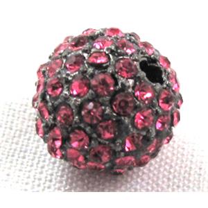 round beads, paved pink rhinestone, alloy, black, 12mm dia, 2.6mm hole [FDSTY101-12MM]