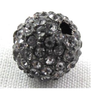 round alloy beads, paved grey crystal rhinestone, black, 12mm dia, 2.6mm hole [FDSTY102-12MM]
